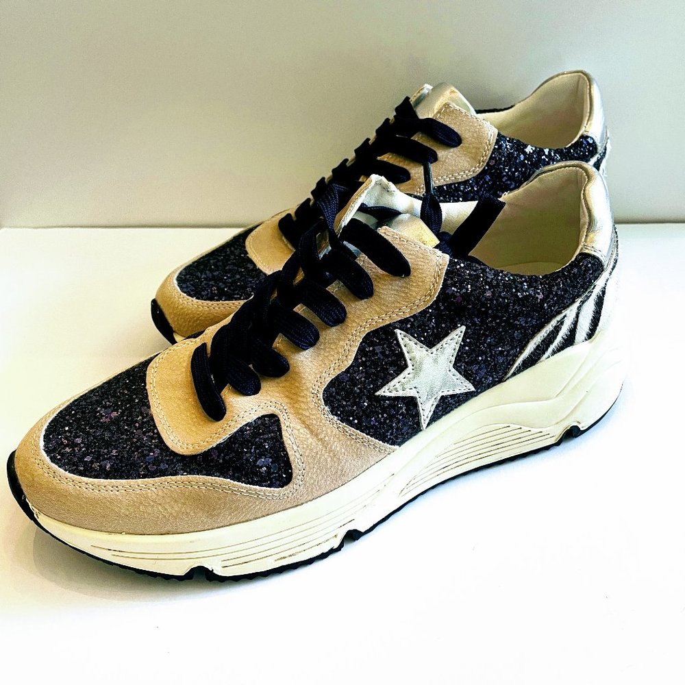 Oasis Society Tan and Blue Star Sparkle Zebra Sneakers Size 7.5